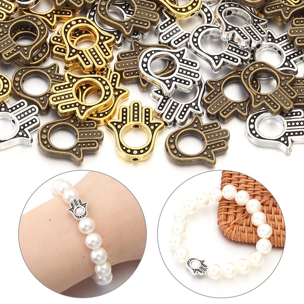 20pcs 3 Colors Hamsa Hand Beads 14.5x13mm Small Fatima Alloy Plam Spacer Beads For DIY Jewelry Making Handmade Necklace Findings