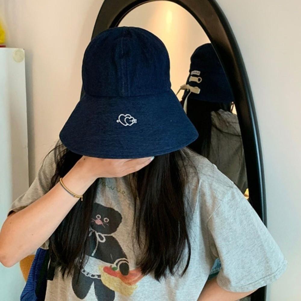 Versatile Denim Fishing Cap Korean Sun Protection Hat Foldable Denim Bucket Cap  Streetwear