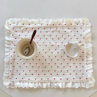 Heart Lace Ruffled Placemats Table Napkins Vintage Style Romantic Wedding Party Home Dining Decoration Accessories