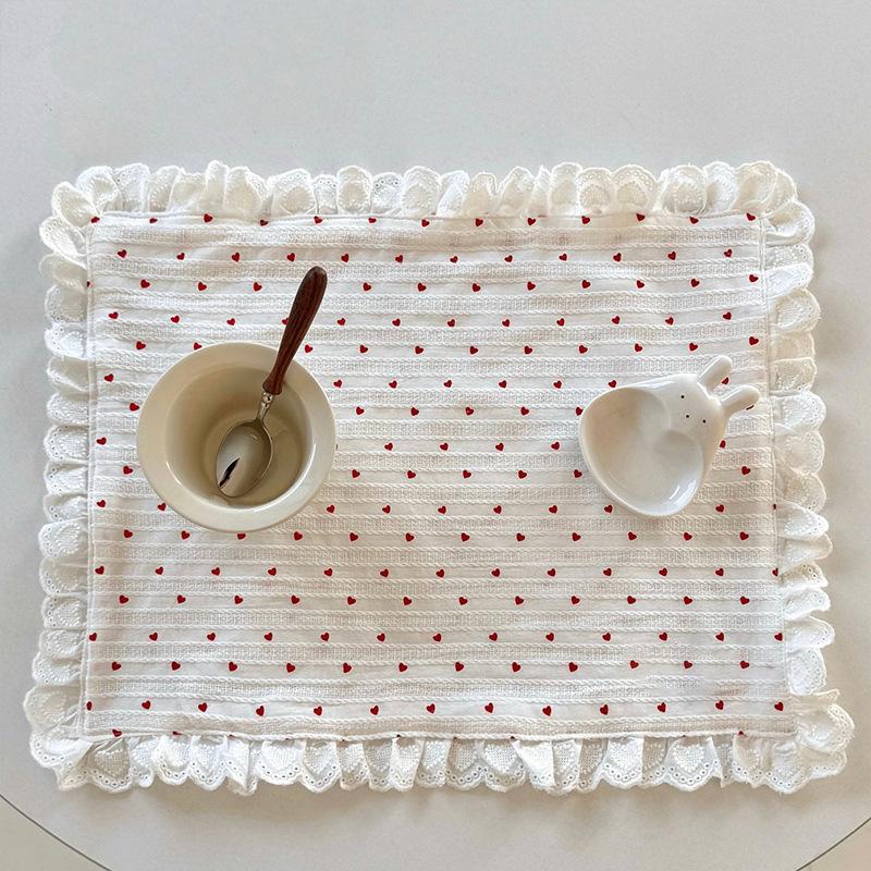 Heart Lace Ruffled Placemats Table Napkins Vintage Style Romantic Wedding Party Home Dining Decoration Accessories