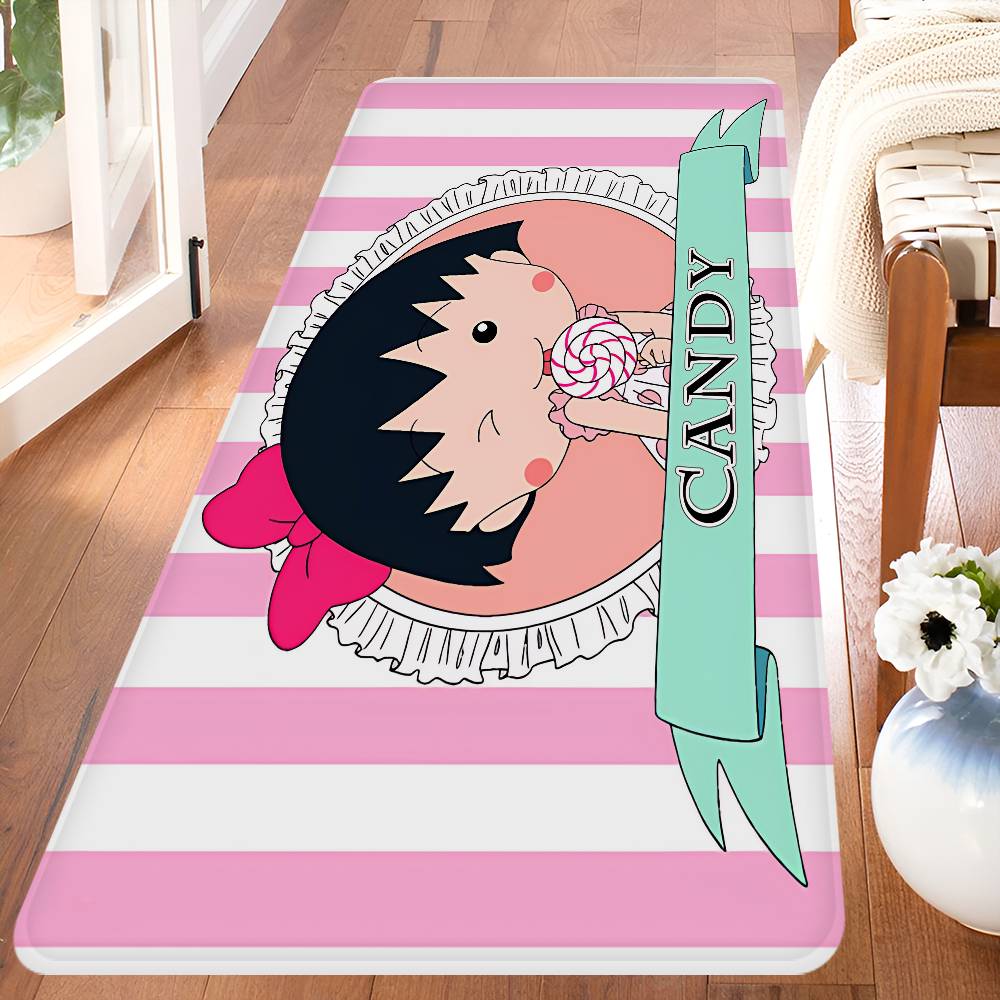 Catoon Chibi Maruko Chan Bathroom Mat Anti-slip Absorb Water Long Strip Cushion Bedroon Mat Welcome Doormat