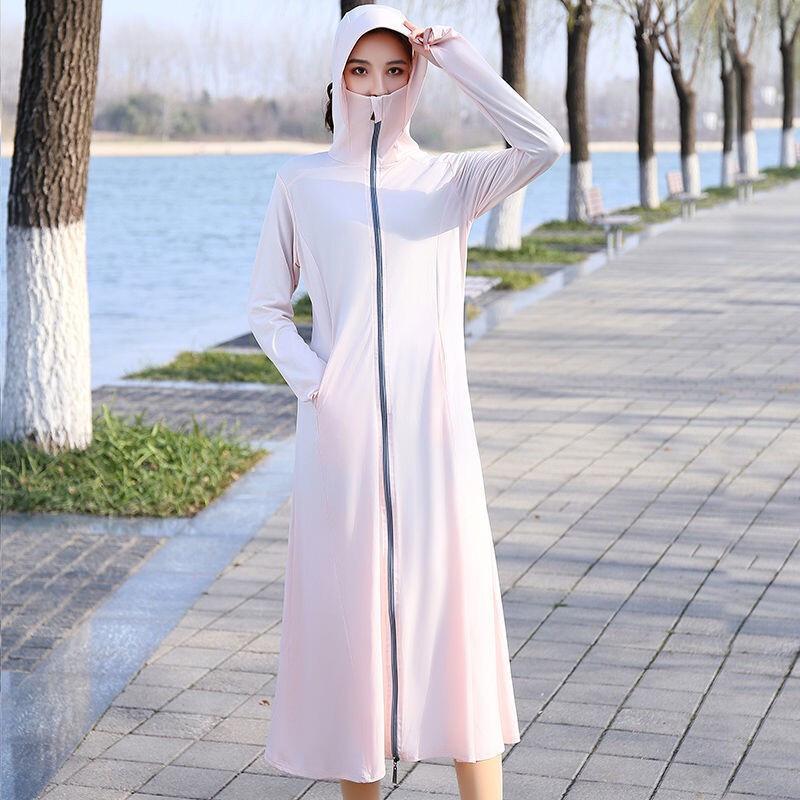 Dámský dlouhý letní kabát z ultra tenkého ledového hedvábí pro ochranu před sluncem