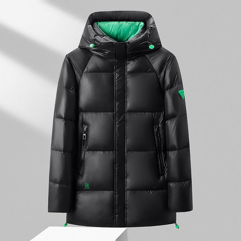

Зимняя новая мужская пуховая куртка утолщенная средней длины с капюшоном черная золотая пуховая куртка молодежная уличная пуховая куртка 4XL чёрный