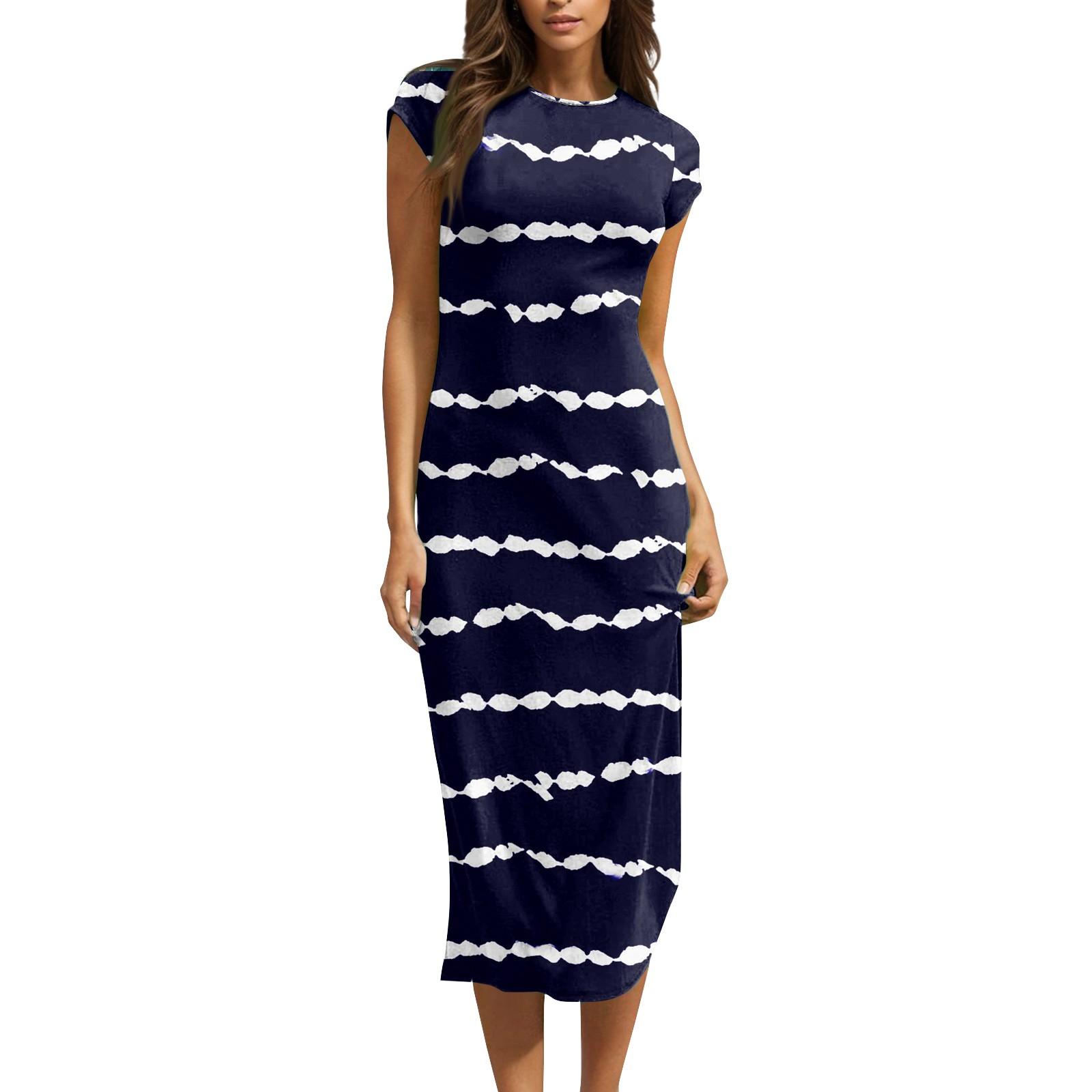 

Женские платья миди с коротким рукавом и воротником-хомут, весна-лето, вечернее платье XXL тёмно-синий