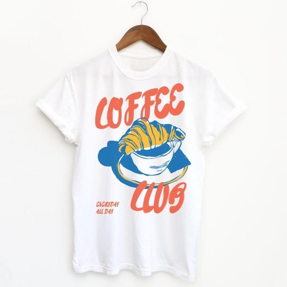 Vintage French Coffee Club Croissant Foodie TShirt Woman Man Fashion Casual Graphic T Shirts Streetwear Ropa Hombre S