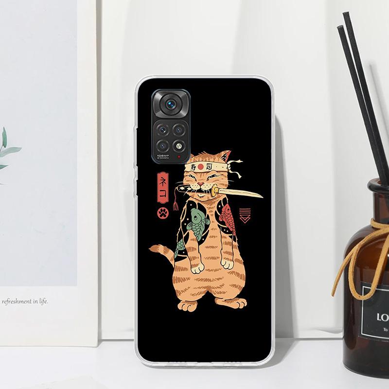 Ramen Sushi Samurai Tattoo Cat Phone Case For Xiaomi Redmi Note 15 13 14S 14 Pro Plus 12S 11S 10S 12 11E 10 11T Art Fundas Back