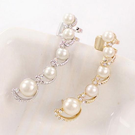1Pc Women Rhinestone Faux Pearl Ear Clip Cuff Earring for Left Ear