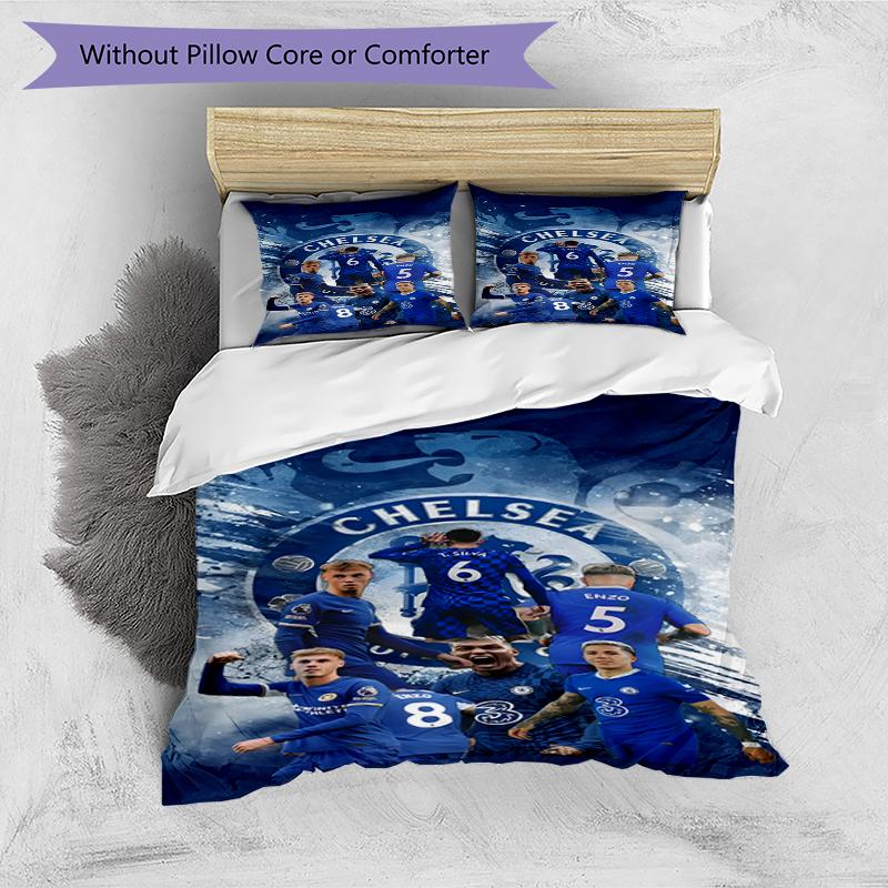 3pcs Duvet Cover Set (1*Duvet Cover + 2*Pillowcase, Without Core),Chelsea F.C Print Bedding Set, Bedroom Decor, All‑Season, Birthday Gift