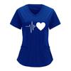 European & American Heartbeat Love Print Nurse Uniform, V-Neck, Double Pocket, Short-Sleeve T-Shirt, Large Size