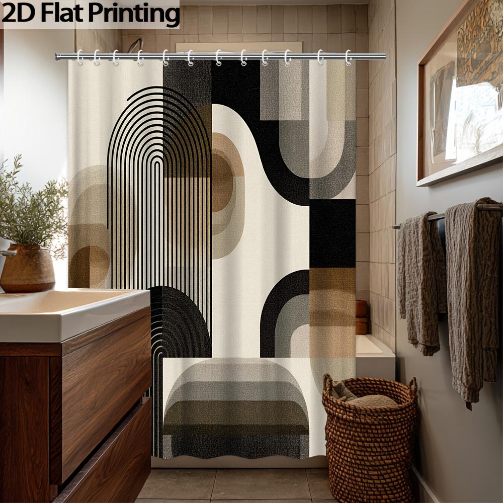 2D Flat Modern Abstract Shower Curtain Minimalist Geometric Light Brown Black Art Design Bathroom Decor Bath Hanging with Hook