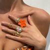 Baroque Imitation Pearl Retro Ring Design Sense Liquid Lava Flower Opening Ring