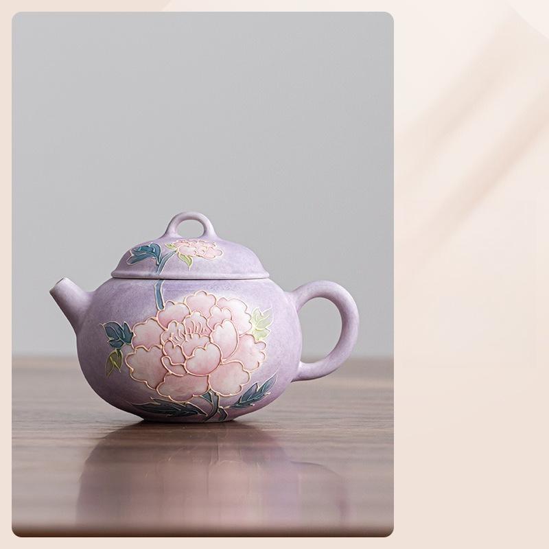New Chinese Style Ceramic Teapot Hand Painted Peony Relief Kungfu Tea Set Porcelain Pot for Women Home Use Brewing Gift Idea