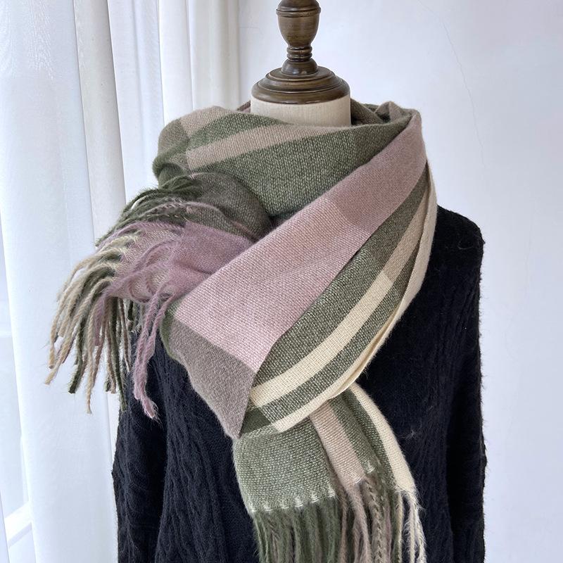 Eșarfă Plaid Cașmir Imitație Eșarfă Nouă de Iarnă Șal pentru Femei Eșarfă Groasă Europeană și Americană Caldă cu Franjuri