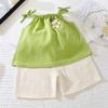 Summer Girl Floral Sleeveless Twopiece Set With Soft Polyester Fabric For Kids