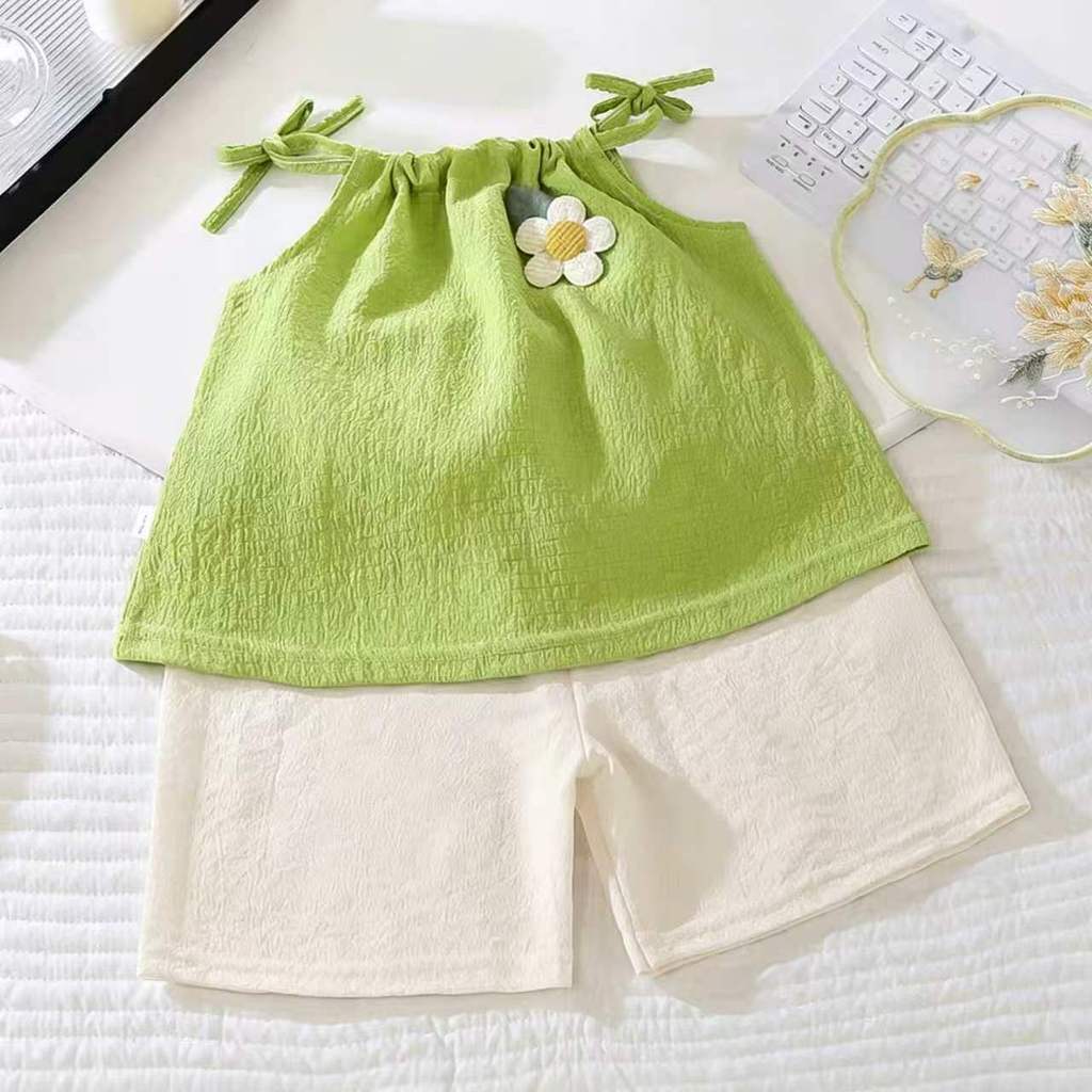 Summer Girl Floral Sleeveless Twopiece Set With Soft Polyester Fabric For Kids