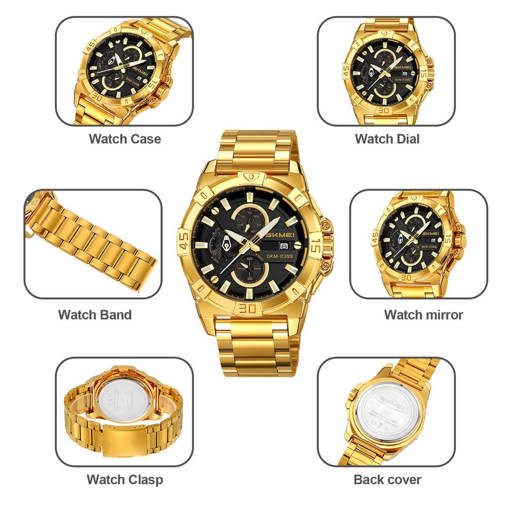 Men’s Watches Fashion Business Date Watch Luxury Men Steel Quartz Wrist Watches Chronograph 3 Dials Male Clock