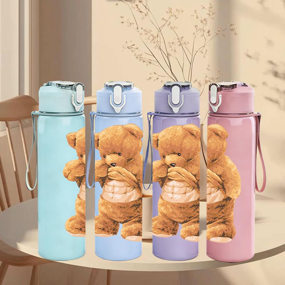 1 Stück Süßer Brauner Teddybär Cartoon-Druck 750ml Tragbare Sport-Wasserflasche Auslaufsicher Fitnessstudio Outdoor Reise Trinkbecher