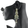 Touchstone Indian Bollywood Glamorous Handmade Contemporary Designer Jewelry Long Chandelier Earrings Rhinestone Crystal Gold Silver Tone Turquoise