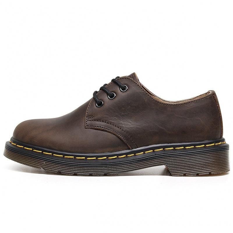 First layer low-top small leather shoes women's leather Crazy Horse brown large size short boots round head men's and women's couples leisure workers