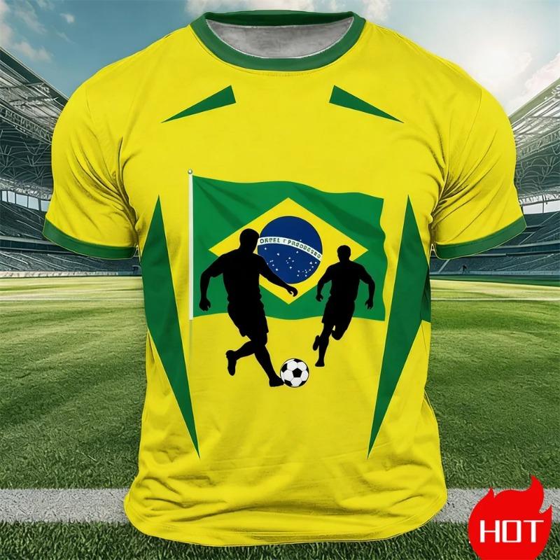 T-shirt con Stampa Bandiera del Brasile da Uomo per Sport all'Aperto Manica Corta Girocollo Top Larghi T-shirt Estiva Brasile Will Calcio