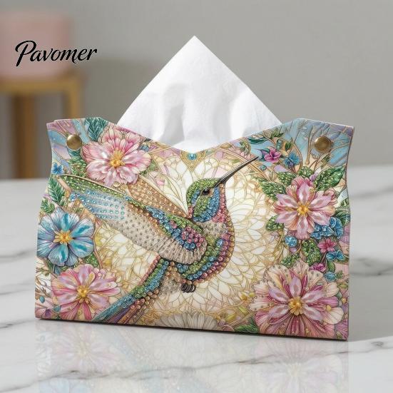 Set Pittura con Gemme Fatto a Mano Fai da Te Diamond Painting Scatola Portatovaglioli in Tessuto, Portapenne in Pelle per Desktop Rilassante, Artigianato Ricamo con Strass 5D