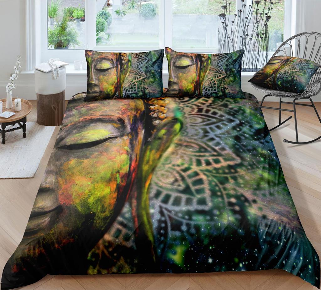 Buddha Creative Printing Bedding Set Personalized Design Quilt Cover and Pillowcase Full-size Microfiber Comfortable Home Decoration