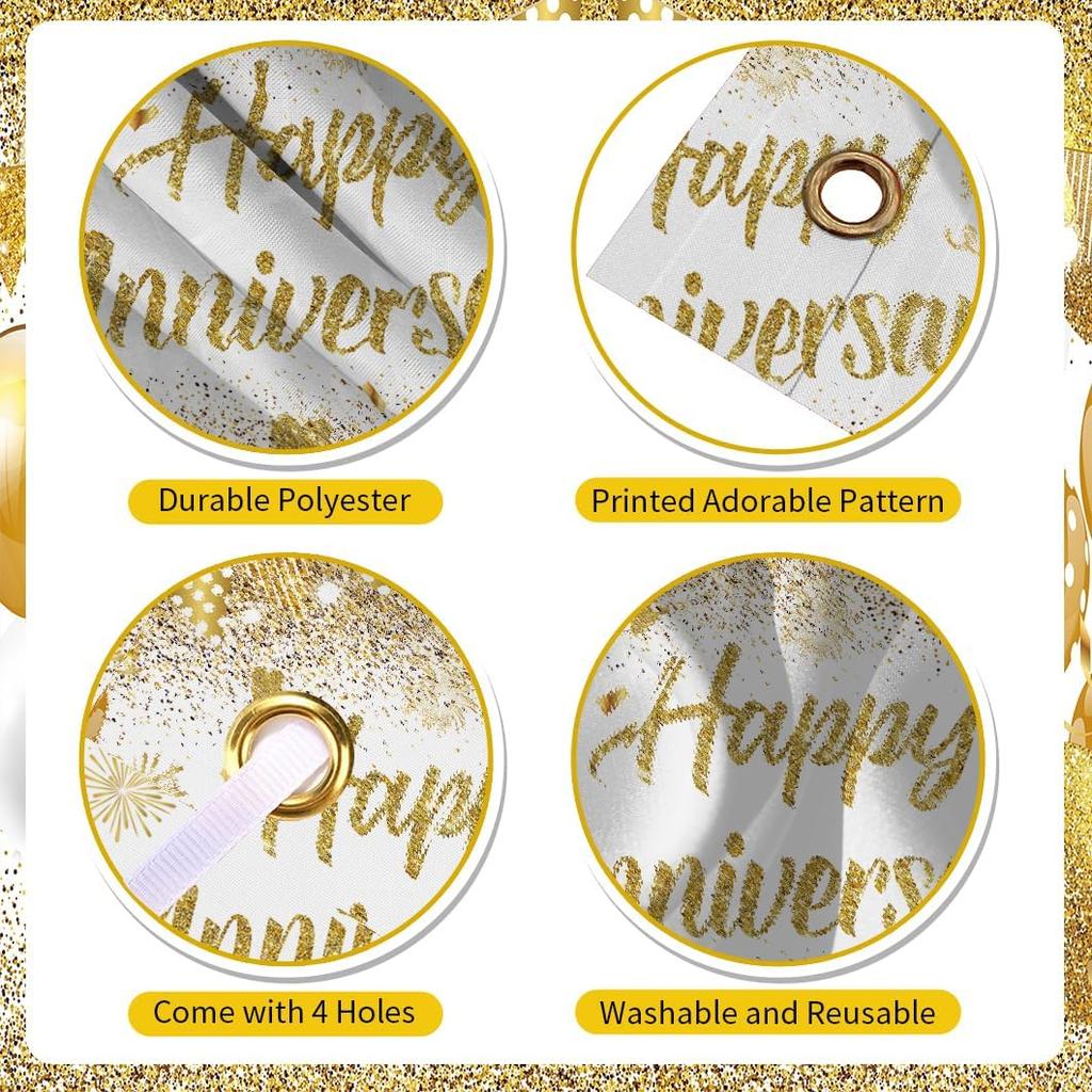 White Gold Happy Wedding Anniversary Banner for 5 10 15 20 25 30 40 50 for Couple, Happy Anniversary Decorations, Surprise for Parents Cheers To