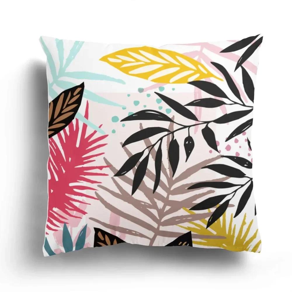 Office Sofa Car Cushion Cover Luxury Home Decoration Pillow Cover Creative Leaves Tropical Plant Pattern