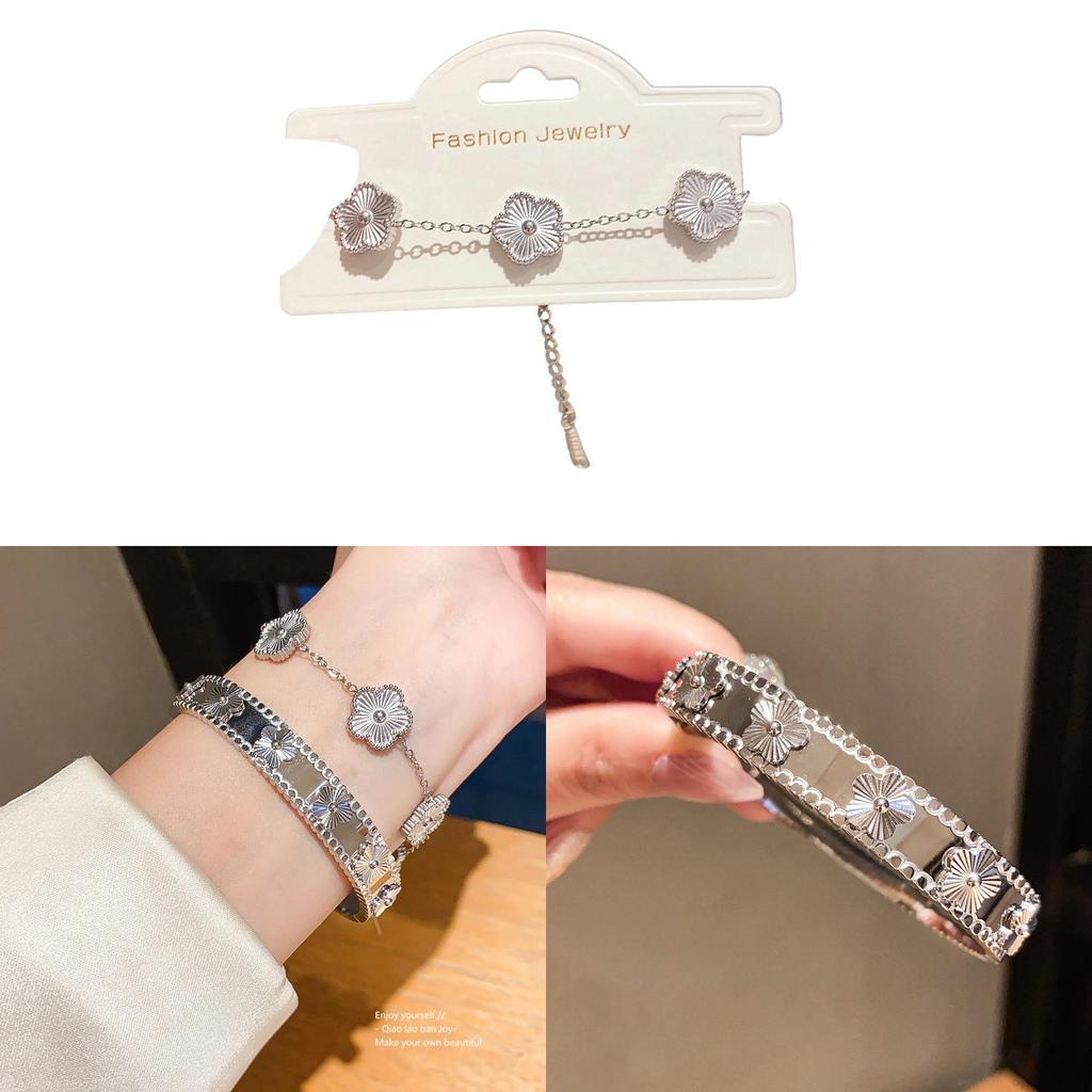 Elegant Silver Floral Stainless Steel Bangle With Electroplated Finish For Daily Wear