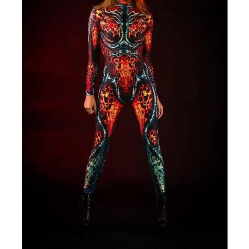 

Красочный 3D-принтер CyberPunk Радужный комбинезон на Хэллоуин, праздничный костюм для косплея, эластичные боди, женские комбинезоны в стиле зентай Kids XL