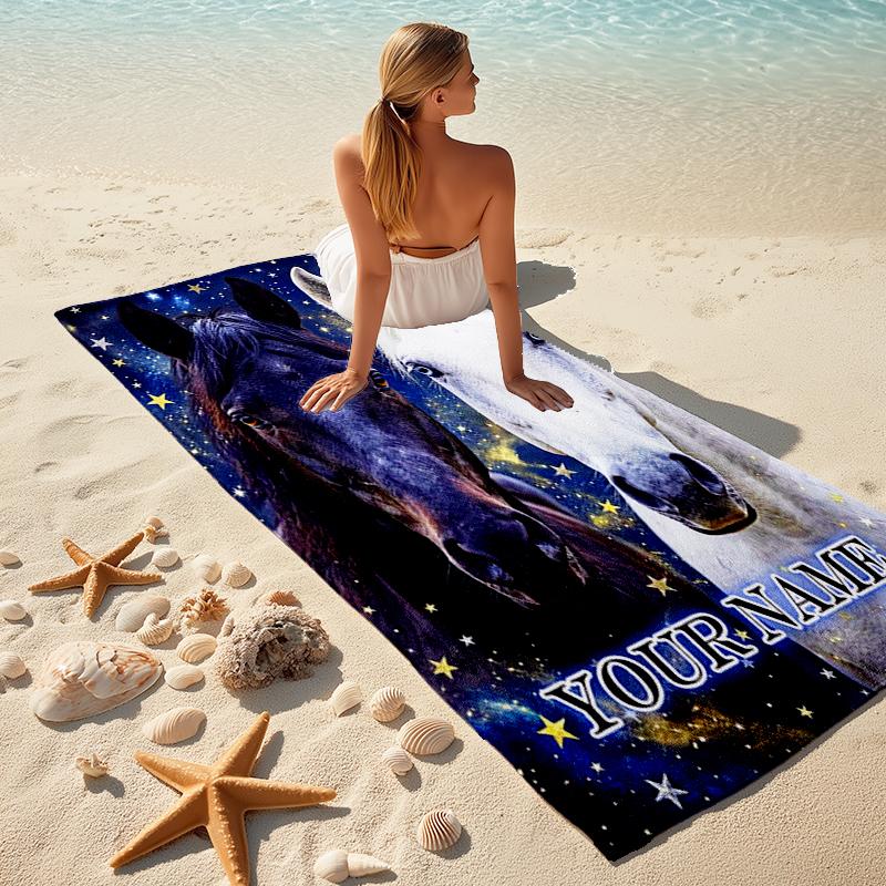 1PC Custom Name Galaxy Horse Dreams Beach Towel Highly Absorbent And Sand-Resistant Towel for Swimming, Pool, Yoga, And Travel Lightweight