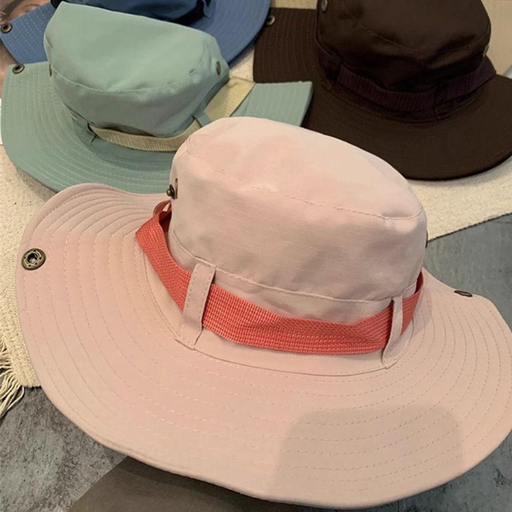 Wide Brim Large Eaves Sun Hat Polyester Wide Brim Bucket Hat Solid Color Sun Hats  Riding Fishing