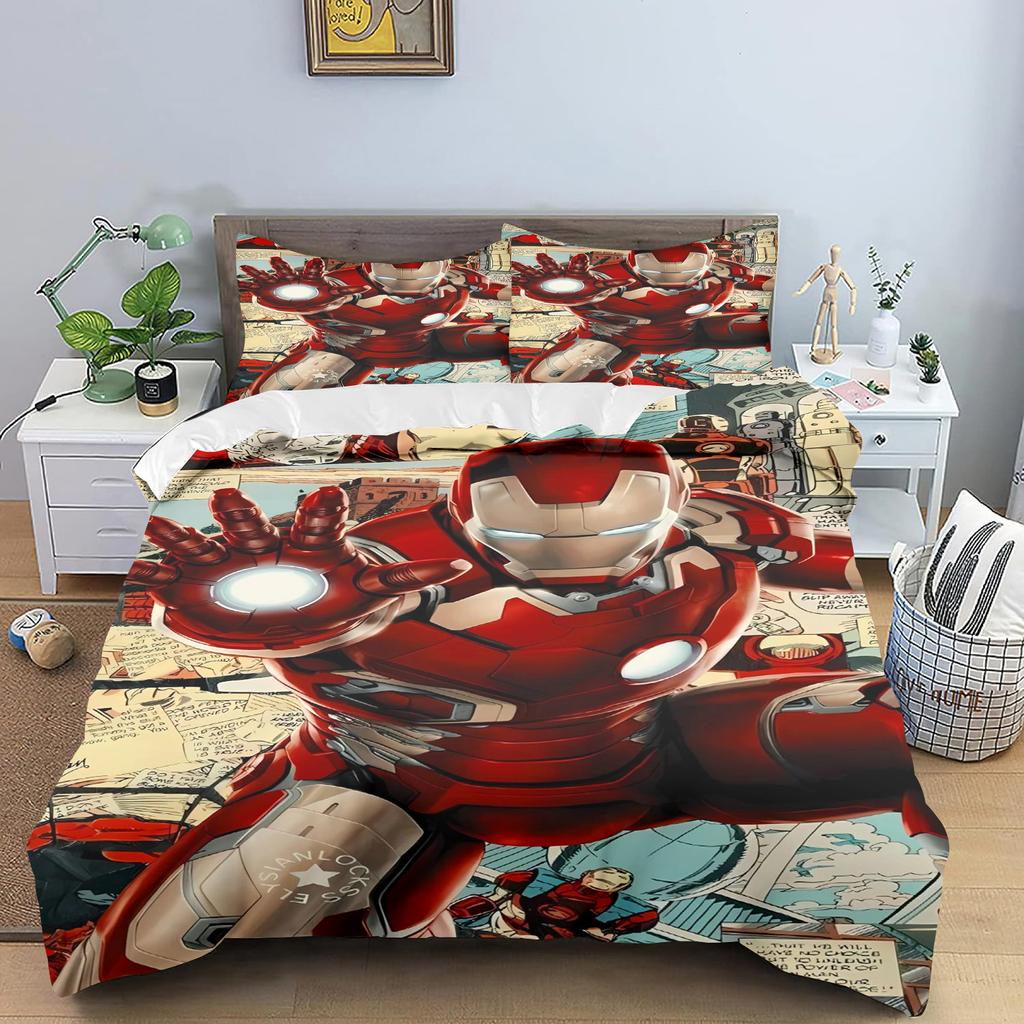 Iron Man Kuromi Povlečení pro děti Královská velikost Luxusní povlak 100% Polyester 3dílné Vánoční dárky Domácí dekorace
