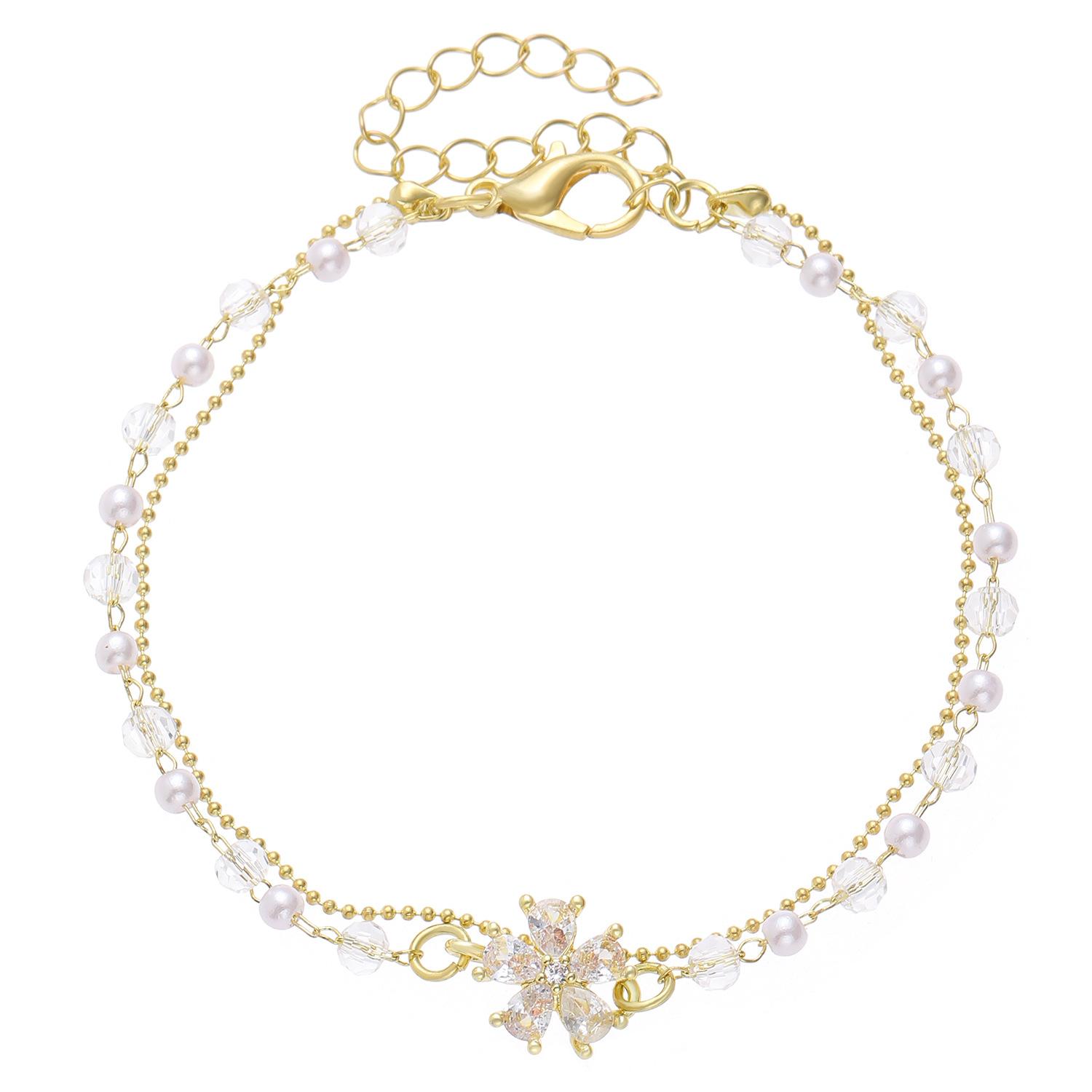 

Double Layered Chic Delicate Design Women s Bracelets Simple Gold Color Bead Chain Adjustable Charm Bracelet Wrist Zircon Gift 16.5cm