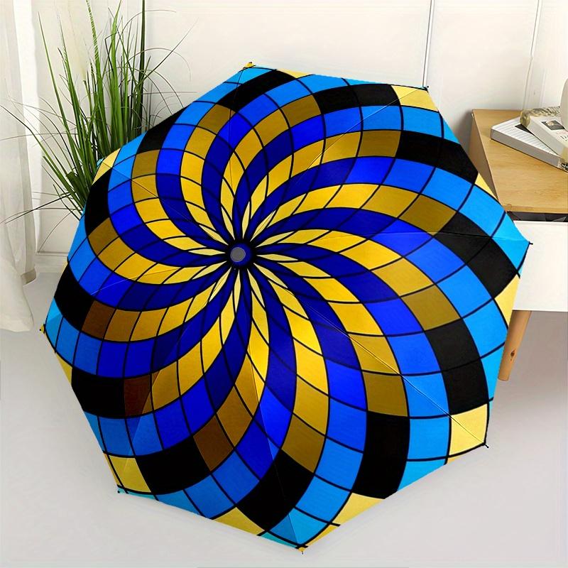 

Spiral Pattern Automatic Folding Umbrella 8 Ribs, Durable Iron Frame, Bright Color Pattern Compact Travel Umbrella, Suitable for Outdoor, B