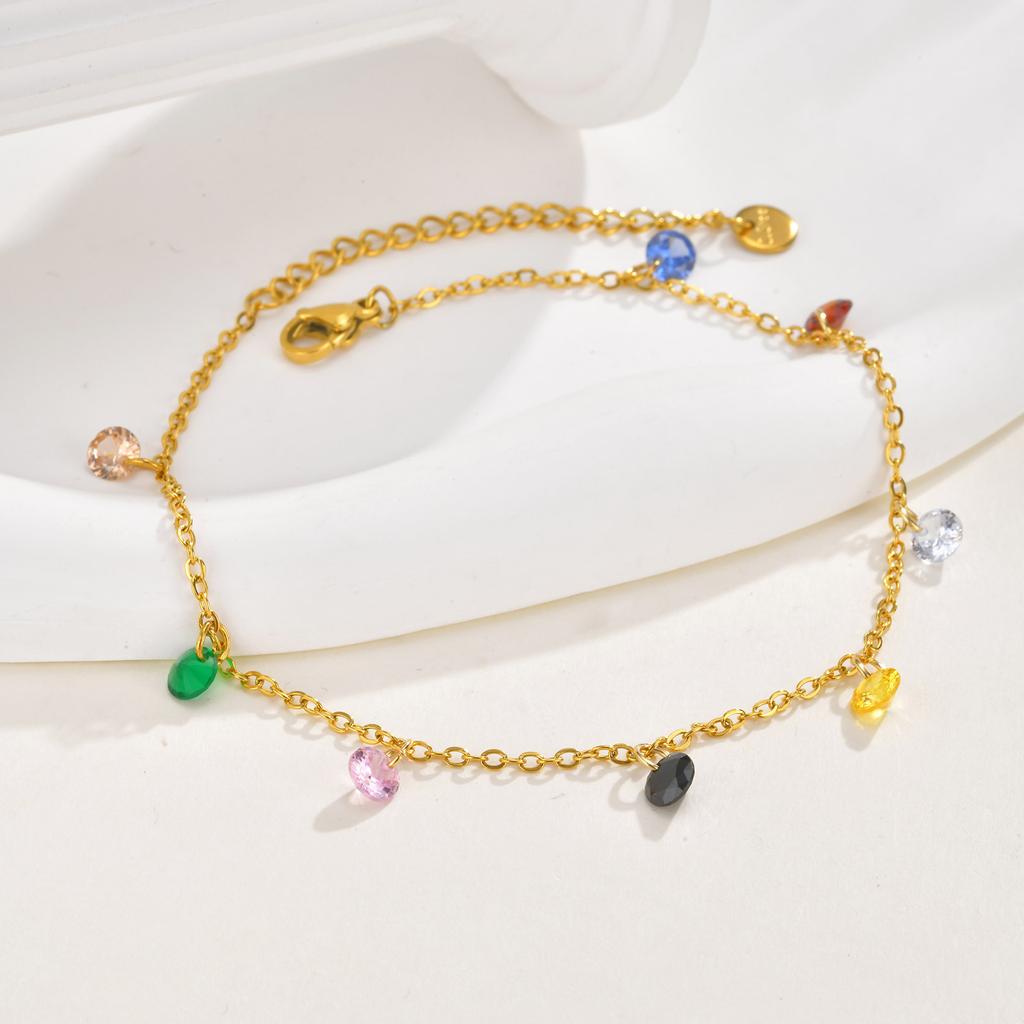 Vnox Elegant Colored Zircon Anklets For Women Stainless Steel Dainty Stone Accessories Chain Anklets Summer Style Jewelry Beach