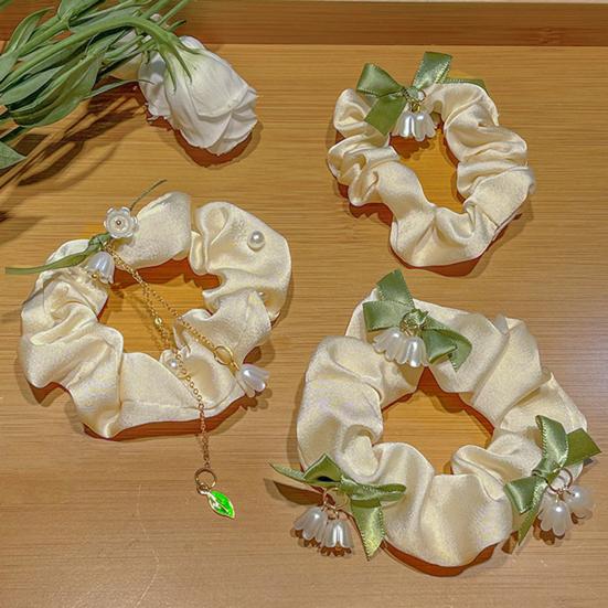 Hair Tie Satin Smooth Elastic Hair Band Flower Tassel Pendant Bowknot Decor Ponytail Bun Half-Tie Hair Rope Hair Accessories