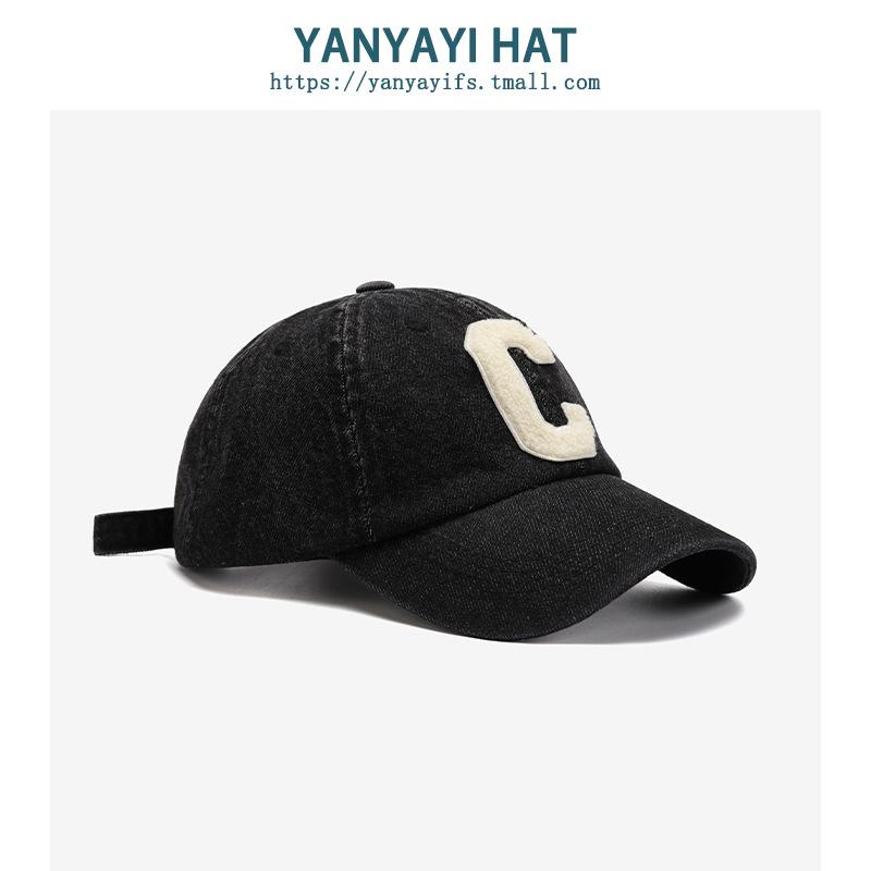 

Trendy brand C letter denim baseball cap children Hong Kong style fashion street racket versatile summer sunshade sun protection cap men adjustable чорний