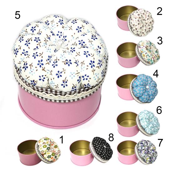 Needle Cushion Box Soft Multi-use Fabric Creative Flower Pattern Pin Cushion Box for Home