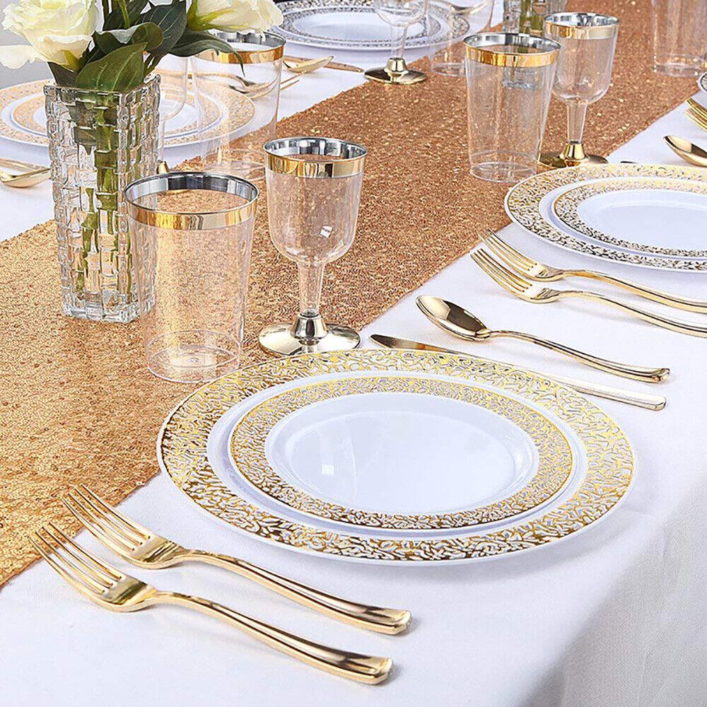 25 x 7.5-Inches Gold Disposable Plastic Plates For Daily Use /Party/Gathering