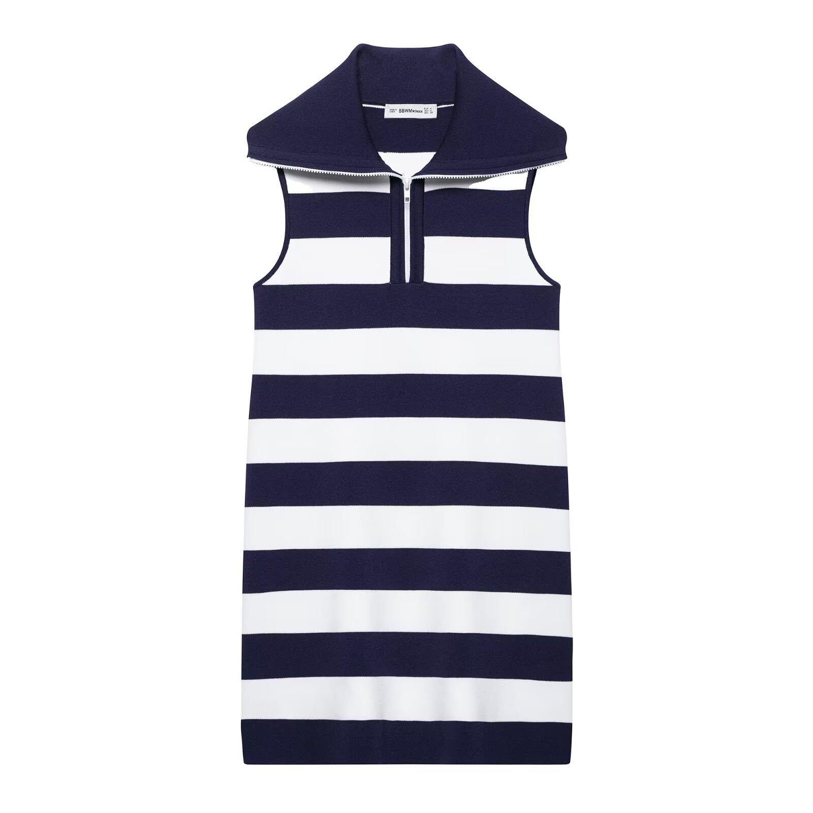 

2025 Summer Striped Knitted Sleeveless Polo Dress for Women Large