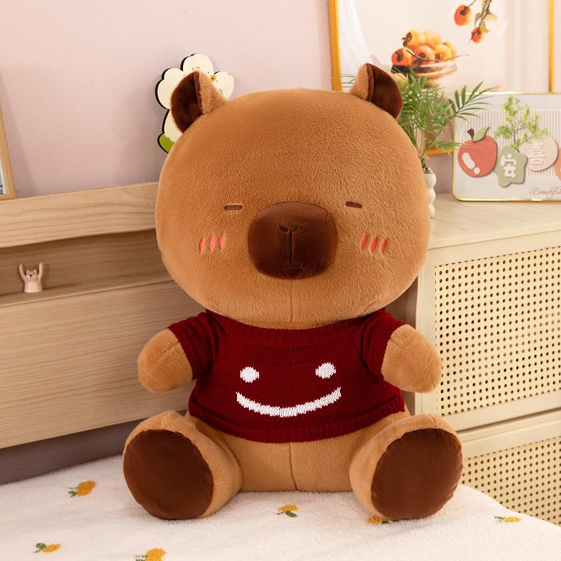 Smiling Red Sweater Capybara Plush Toy Soft Stuffed Animal Girls Gift Doll Kids
