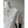 Chic European Lace Patchwork V-Neck Long Sleeve Top for Women - Autumn/Winter Basic & Sexy Style