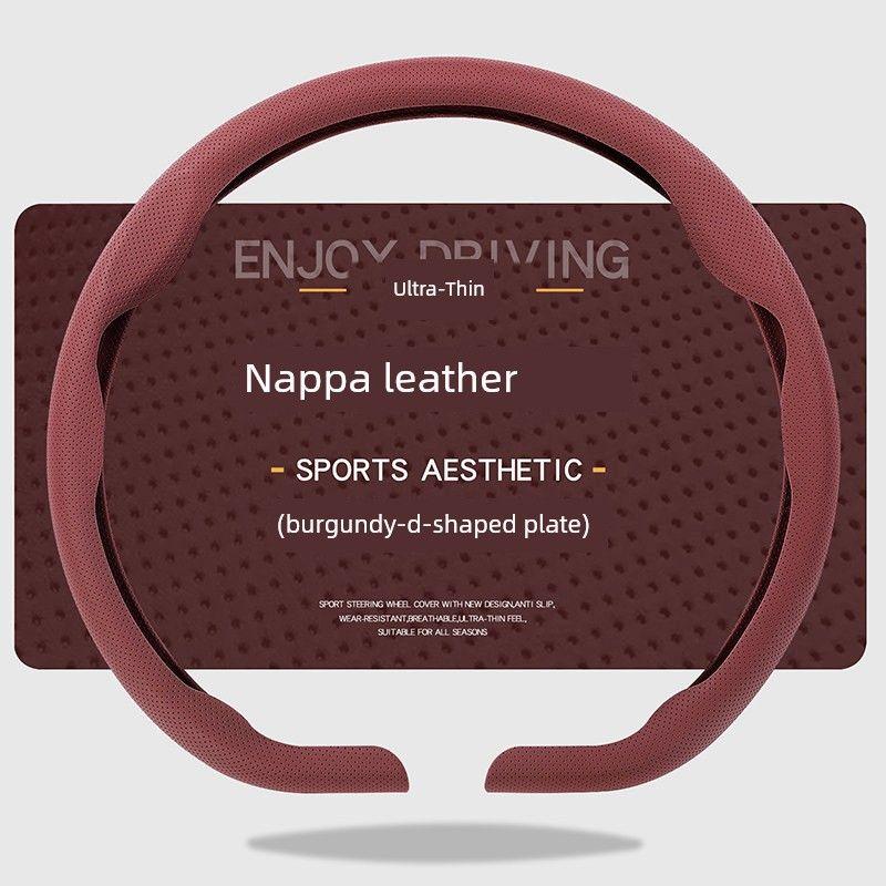 Car Steering Wheel Cover, Ultra-Thin, Breathable, Non-Slip, Sweat-Absorbent, New Style, Unisex, Suede Nappa Leather Handle Cover for Summer