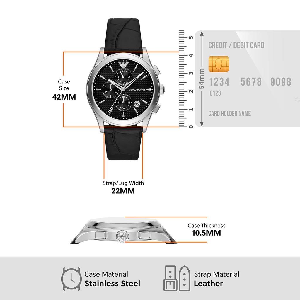 Emporio Armani Chronograph Black Leather Watch