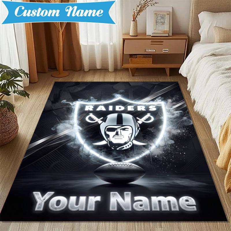 Custom Name Raiders Football Rug Indoor Floor Mat Chair Rug Perfect for Living Room, Bedroom, Playroom, Game Room Christmas fan gifts