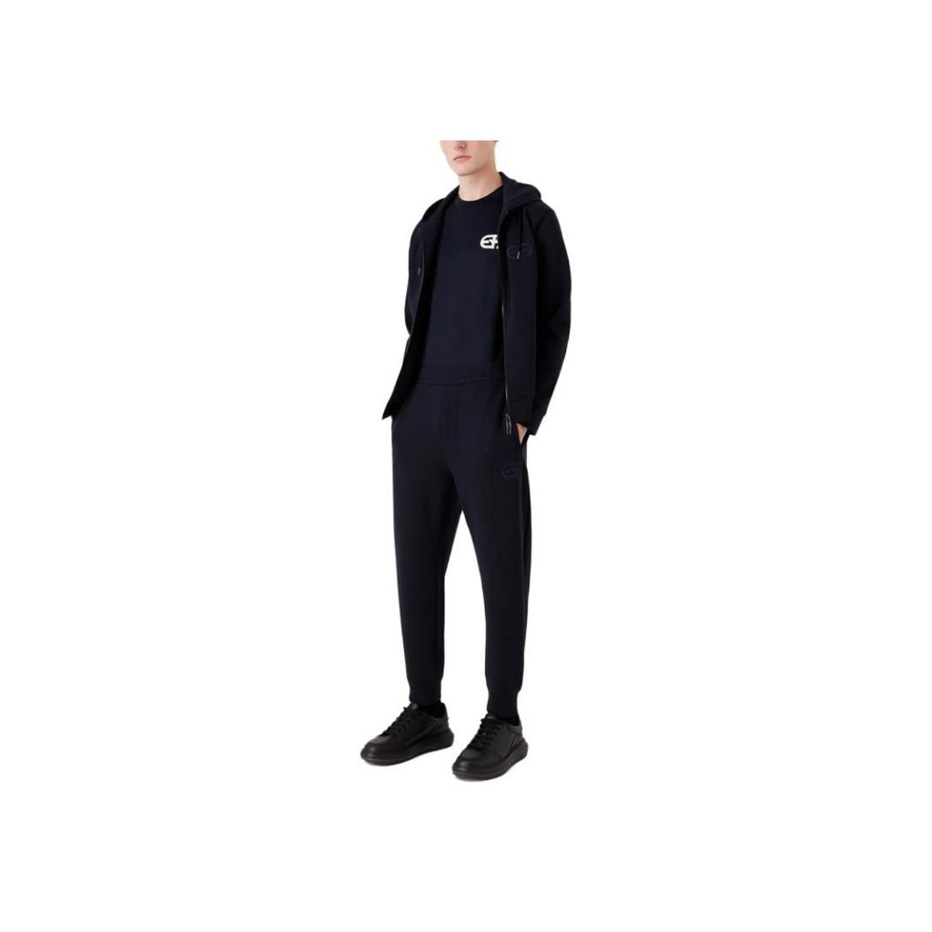 Emporio Armani FW23 Solid Color Logo Embroidered Cuffed Knit Sweatpants Men Bottoms Navy-Blue 8N1PT01JHSZ0920