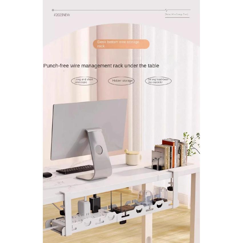 Telescopic Under Table Storage Rack Metal Cable Management Tray Home Office Desk Wire Organizer No Punching Storage Accessories