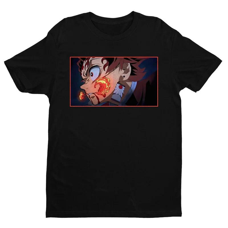 Anime Demon Slayer Kimetsu No Yaiba Tanjiro Fire Breath Black Tshirt S