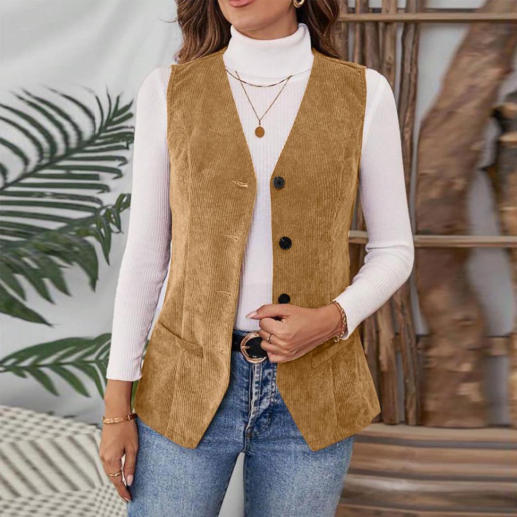 Women's Fashionable Fitted Corduroy Vest Jacket